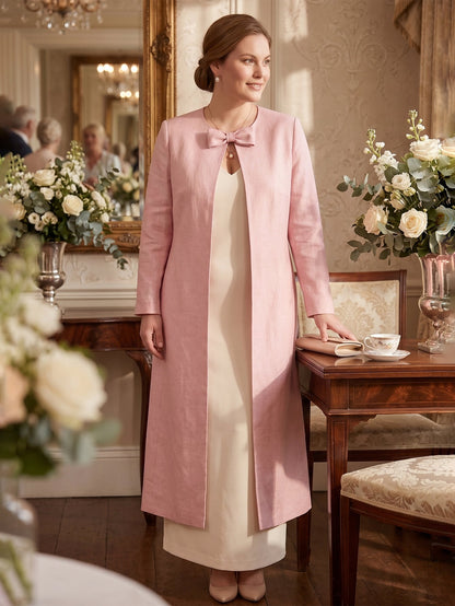 Larui Plus Size Women's Bow-Knot Wedding Long LinenCoat