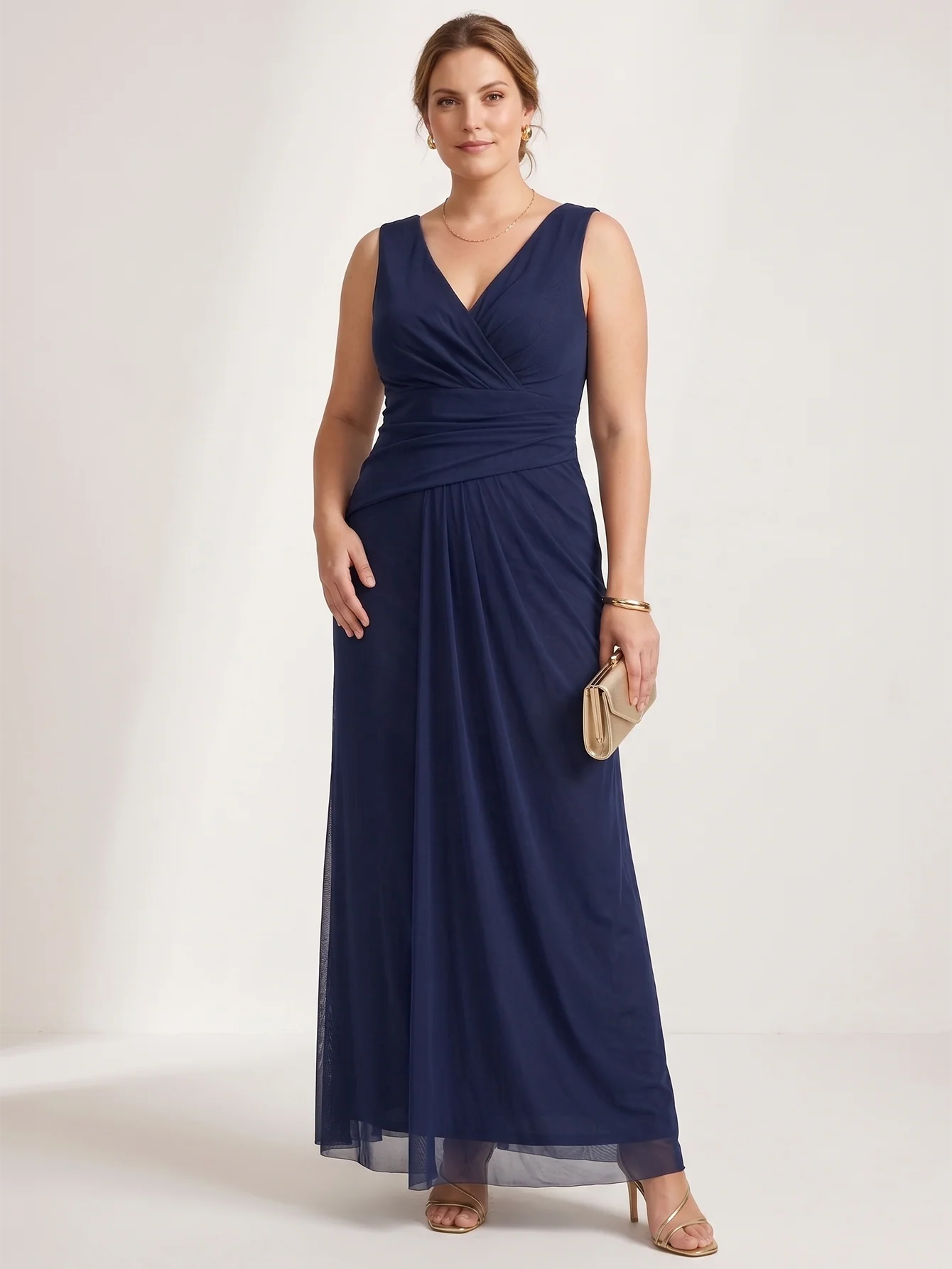 Larui Plus Size Evening Dress with Mesh Stretch Fit and Pleats