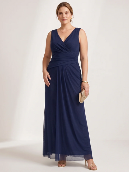 Larui Plus Size Evening Dress with Mesh Stretch Fit and Pleats