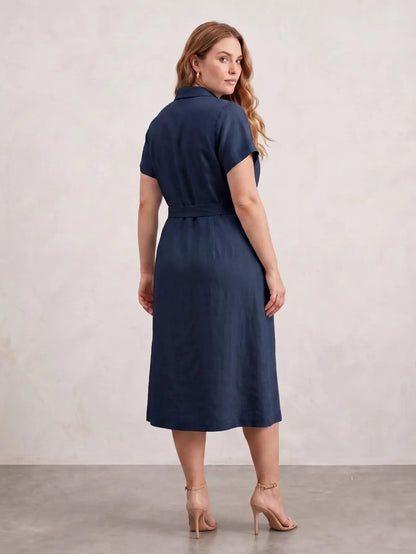 Larui Plus Size Women's Linen Dress With Belted