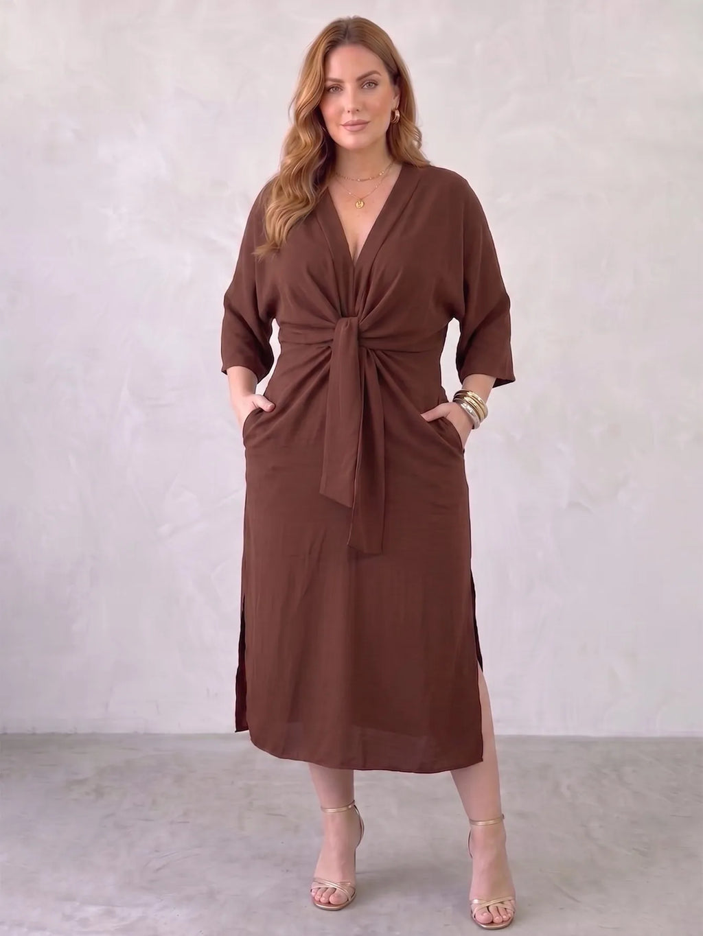Larui Plus Size Women's Linen Pocket Dress
