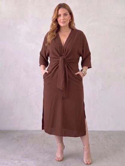 Larui Plus Size Women's Linen Pocket Dress