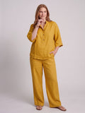 Larui Plus Size Women's V-Neck Button-Detail Casual Linen Set