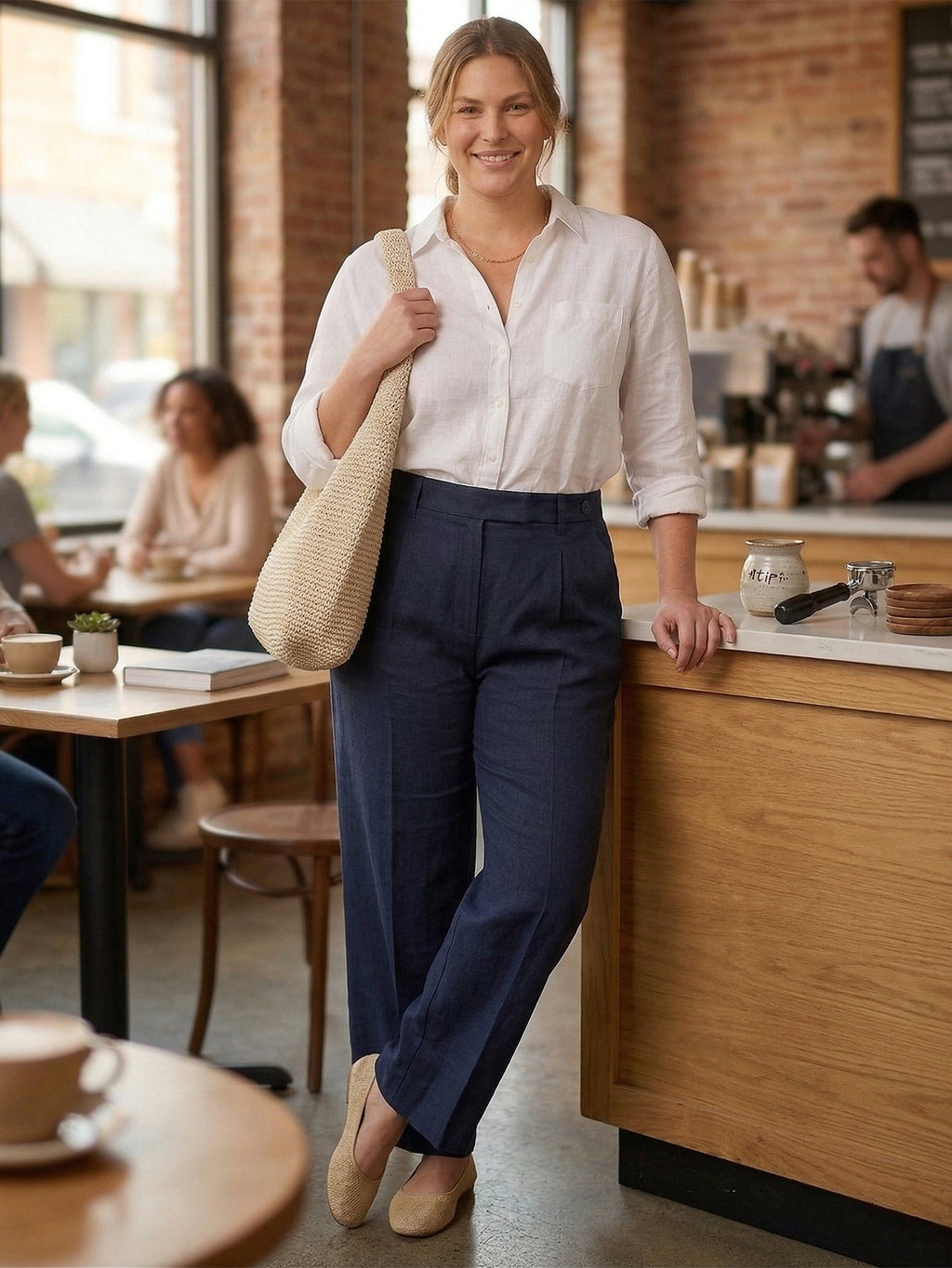 Larui Plus Size Women's Linen Straight-Leg Trousers