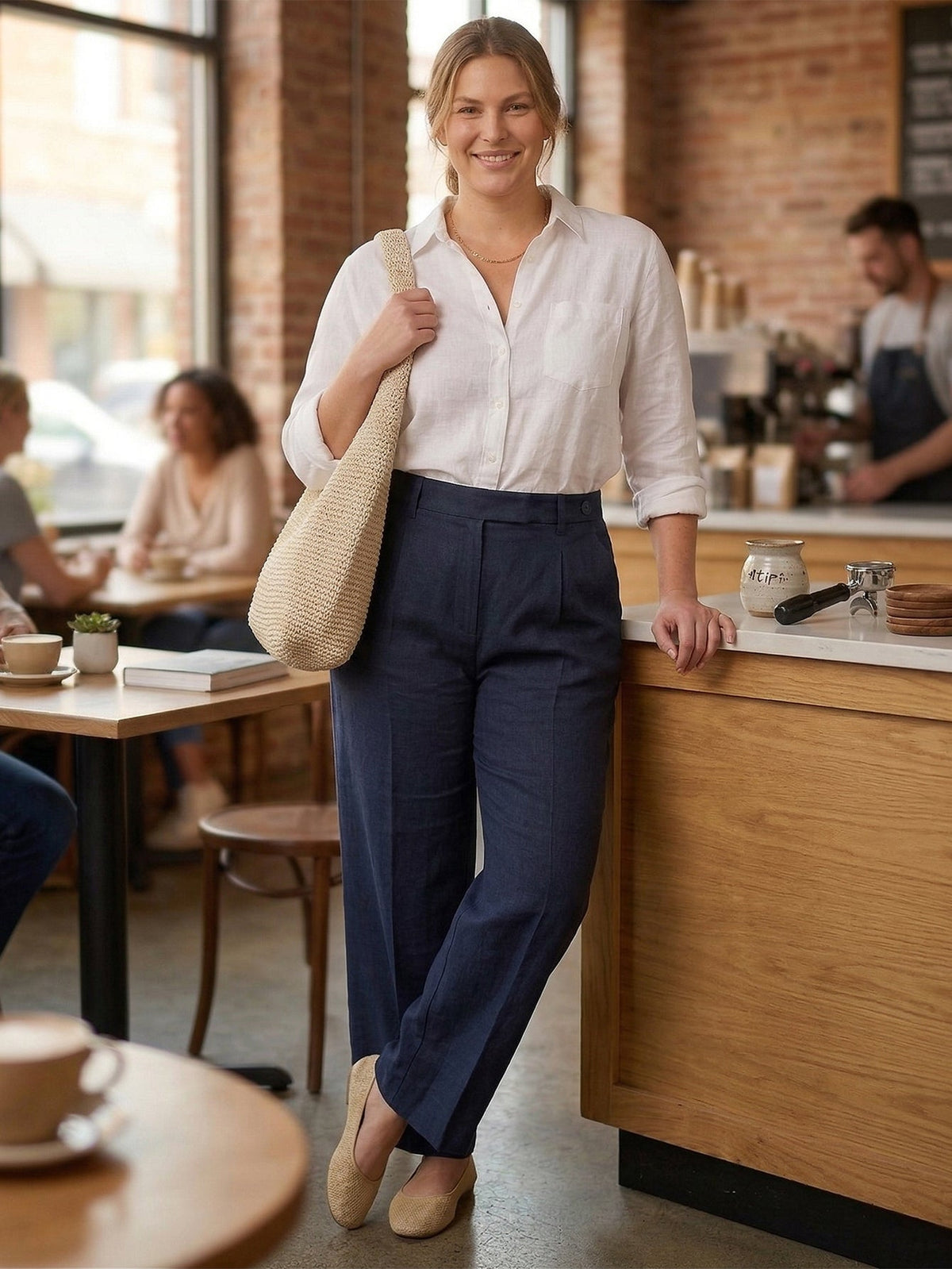 Larui Plus Size Women's Linen Straight-Leg Trousers