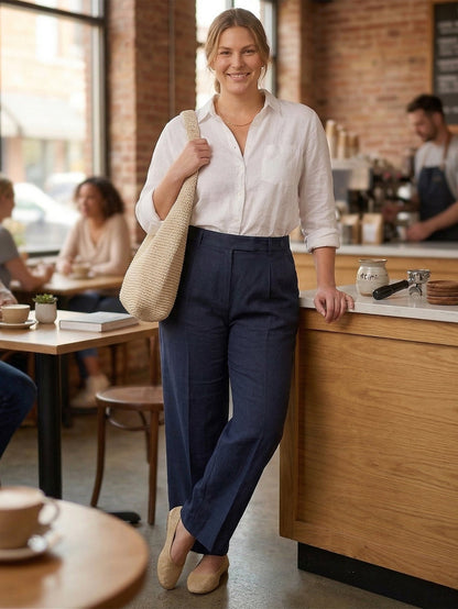 Larui Plus Size Women's Linen Straight-Leg Trousers