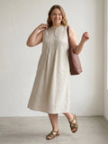 Larui Plus Size Women's Pleated Linen Dress