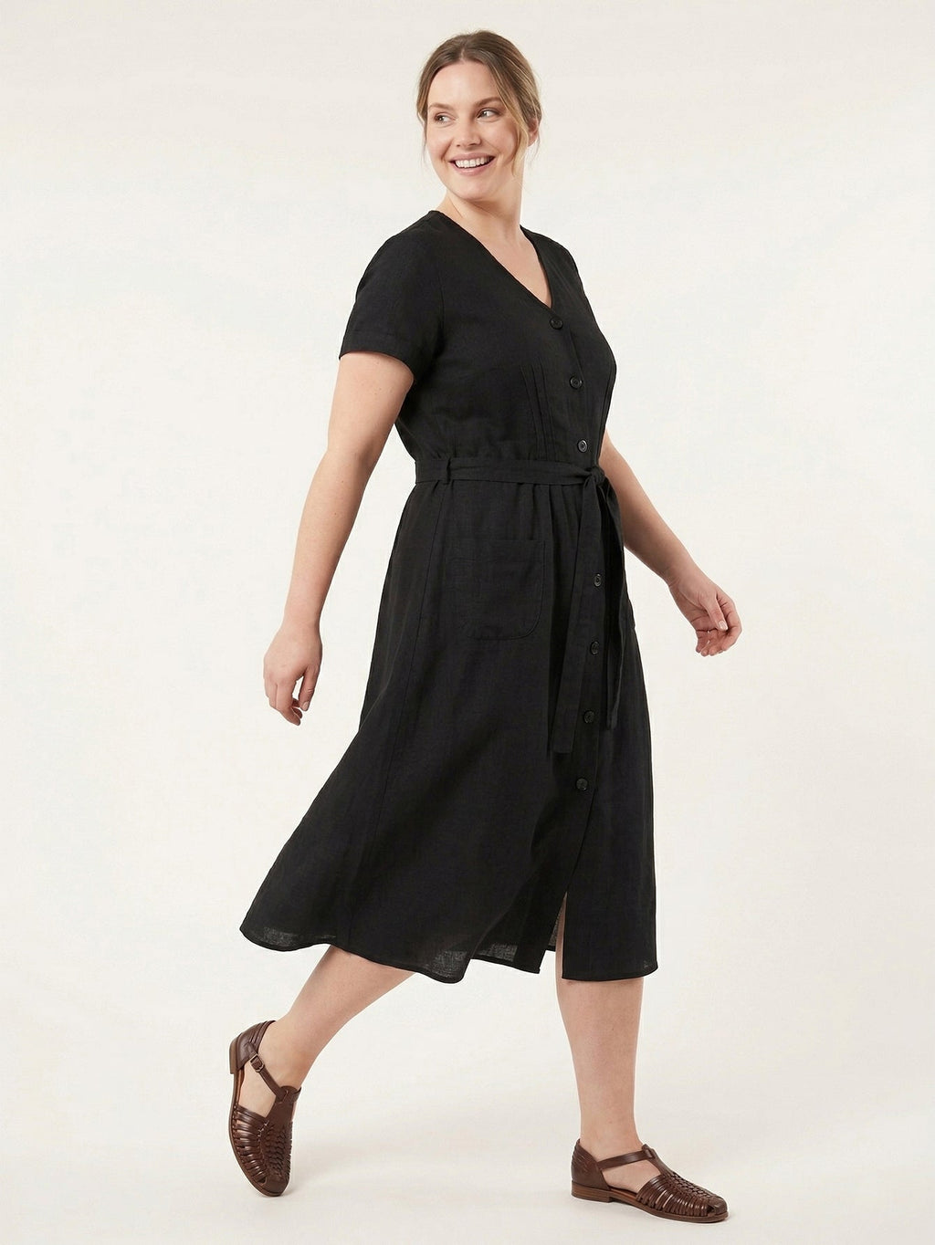 Larui Plus Size Women's Single-Breasted Linen Dress
