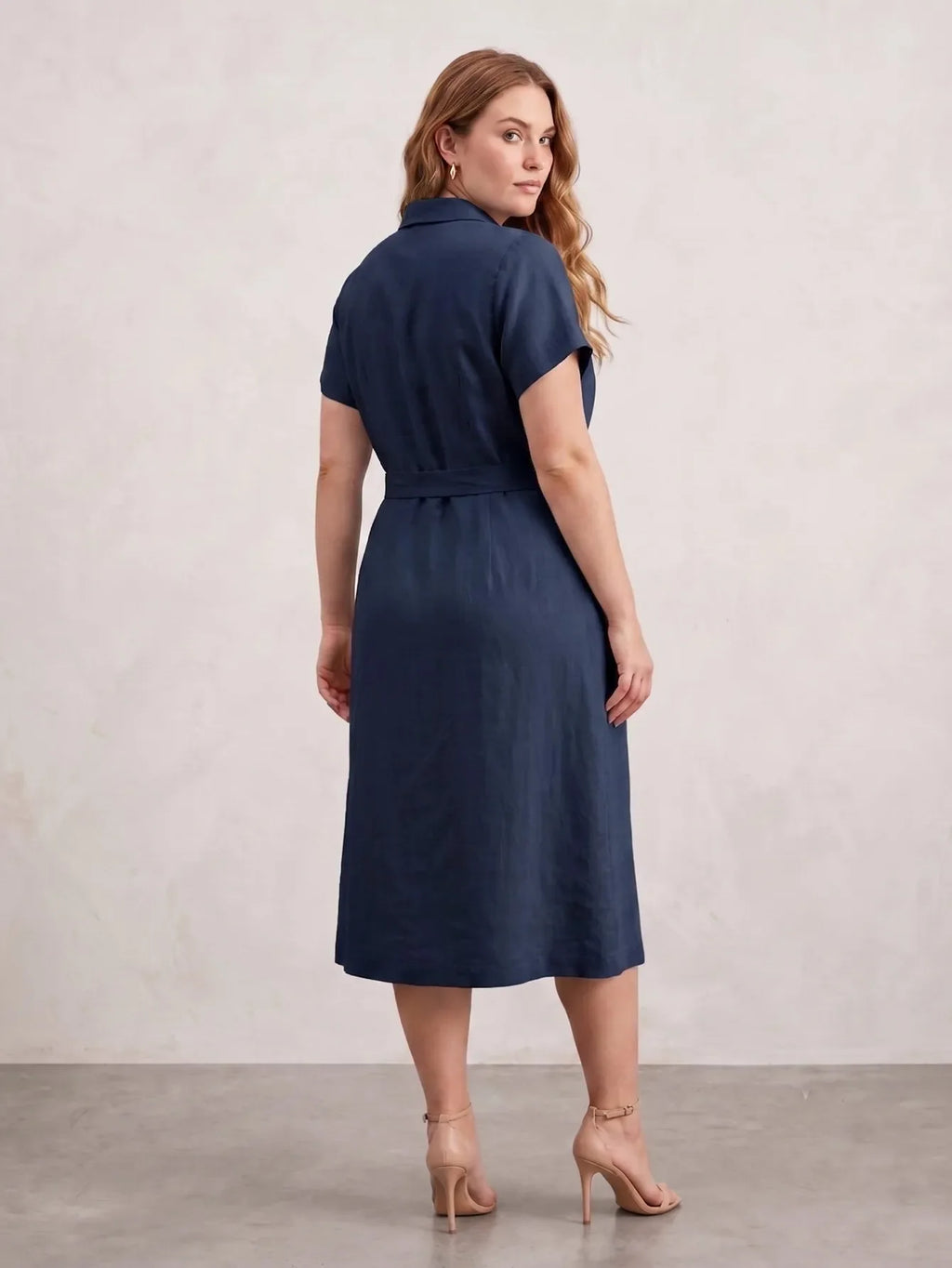 Larui Plus Size Women's Linen Dress With Belted