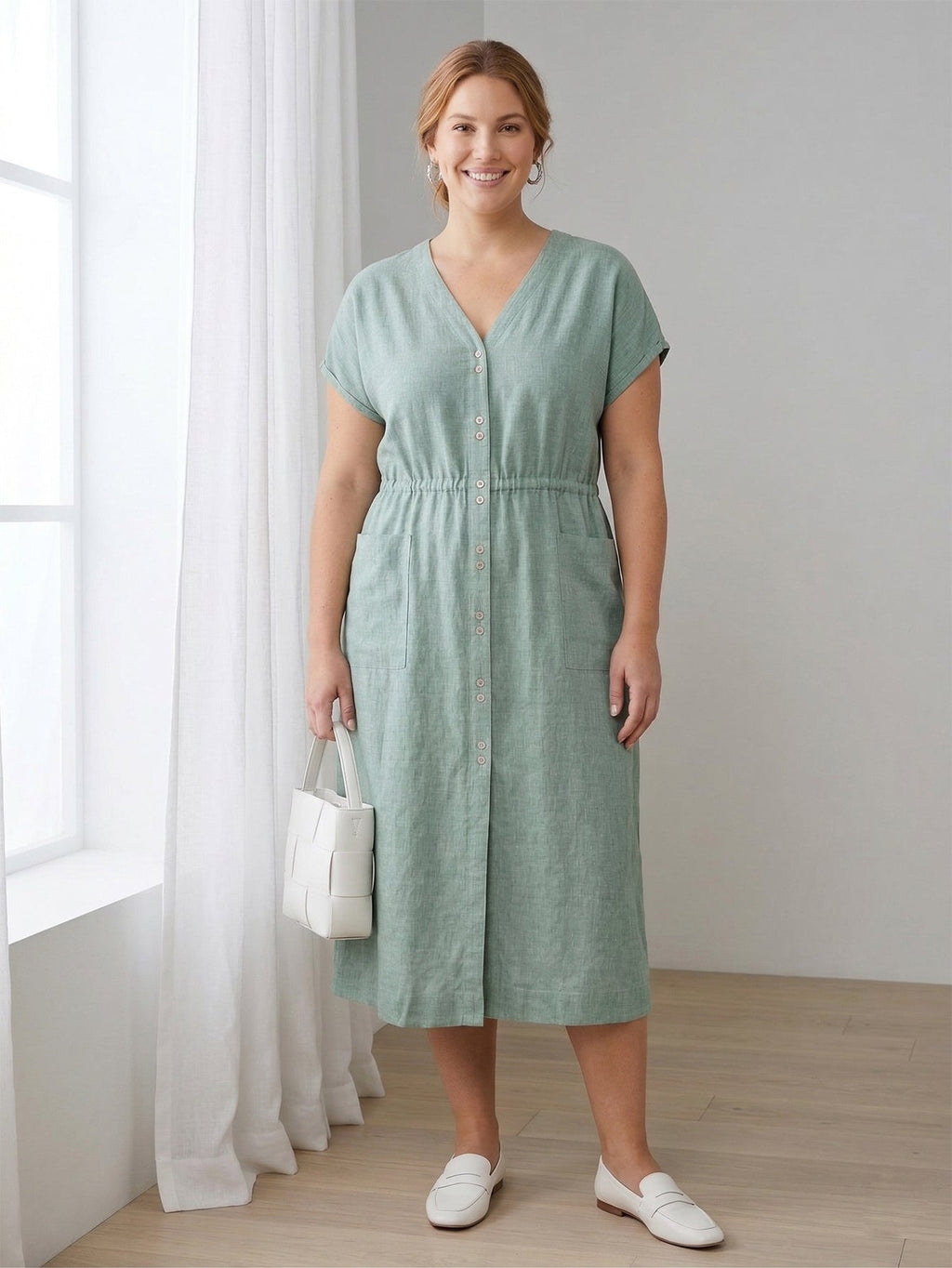 Larui Plus Size Women's Elegant Pocket Linen Dress