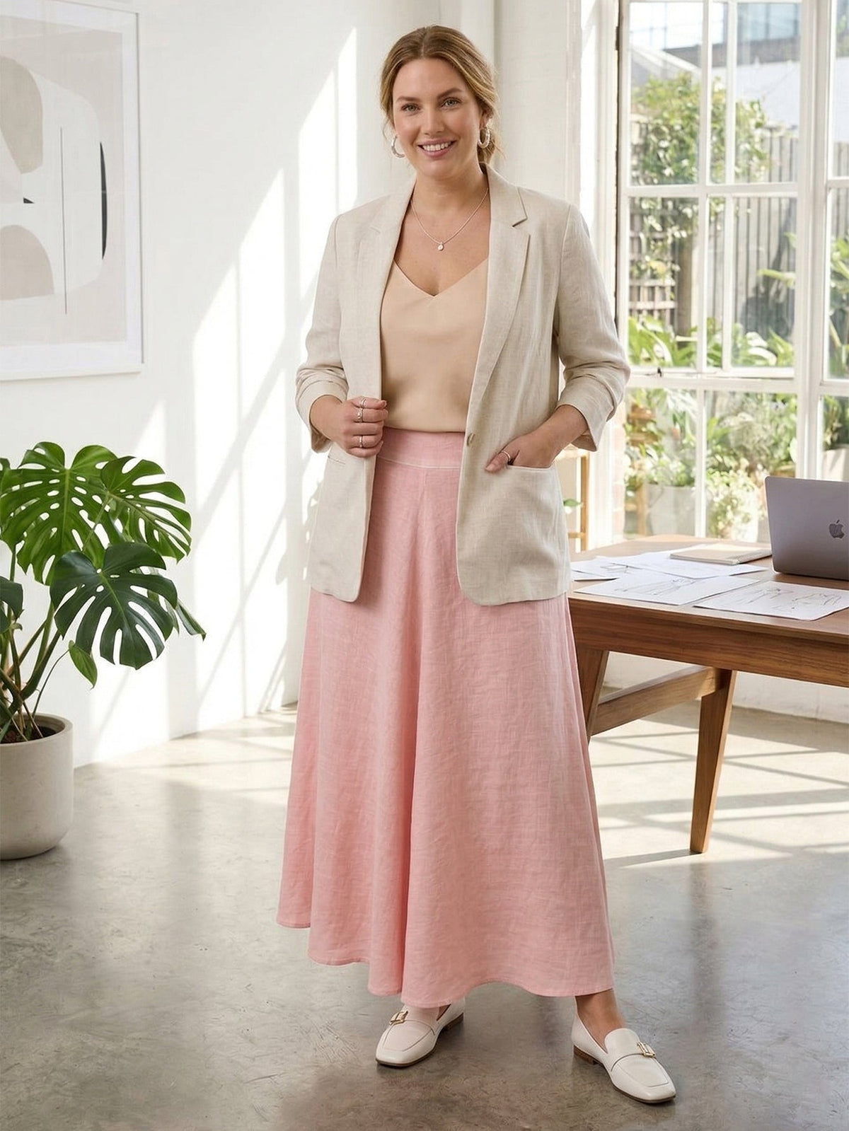 Larui Plus Size Linen A-line Skirt