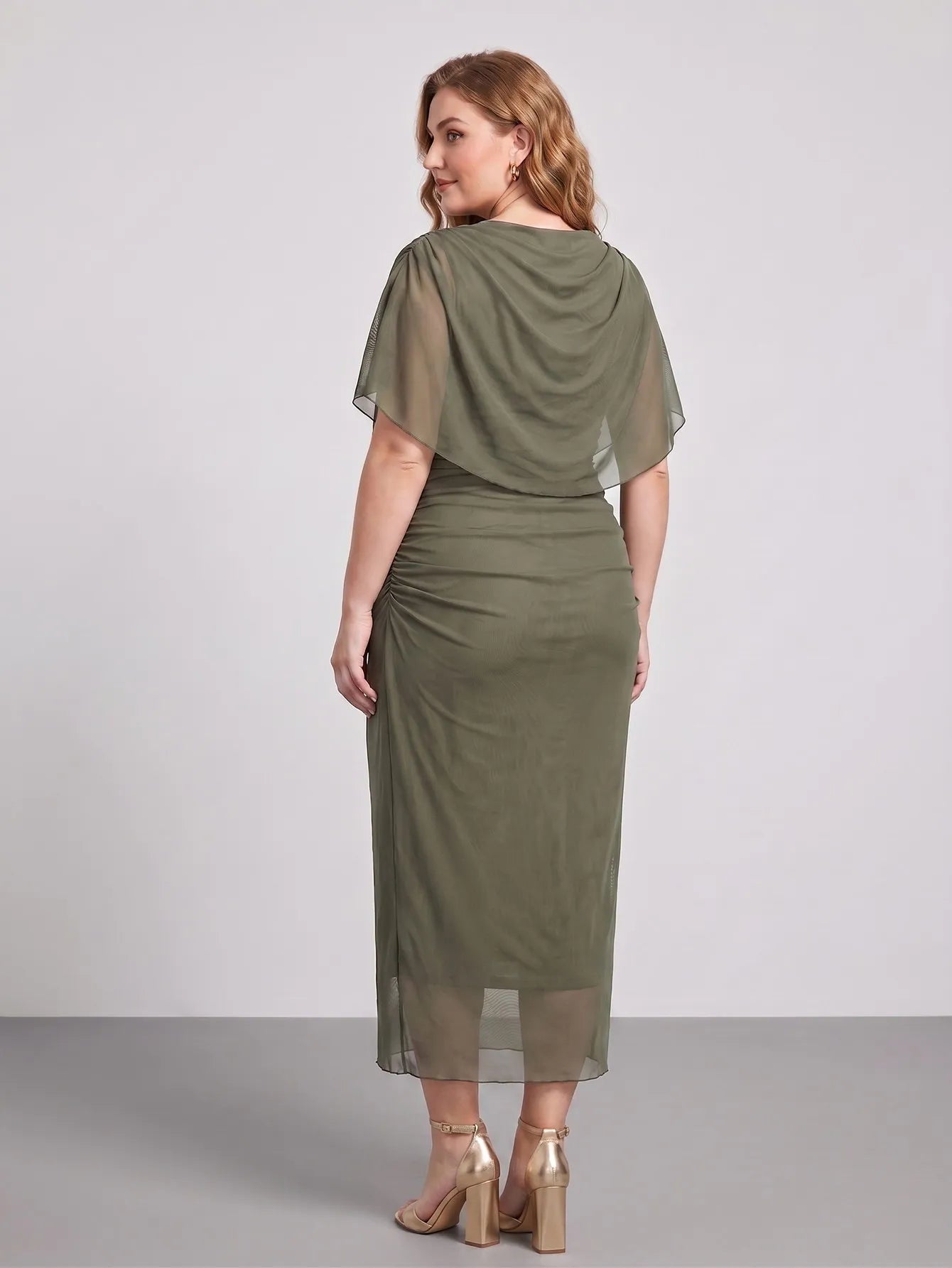 Larui Plus Size Mesh Bodycon Midi Dress