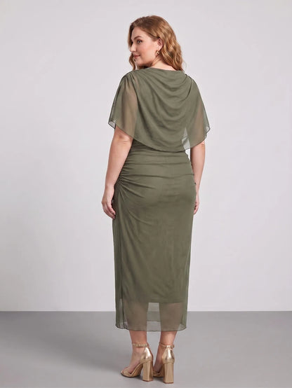 Larui Plus Size Mesh Bodycon Midi Dress