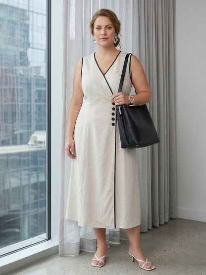 Larui Plus Size Linen V-Neck Summer Dress
