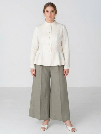 Larui Plus Size Women's Elegant Linen Coat With Ruffled Hem