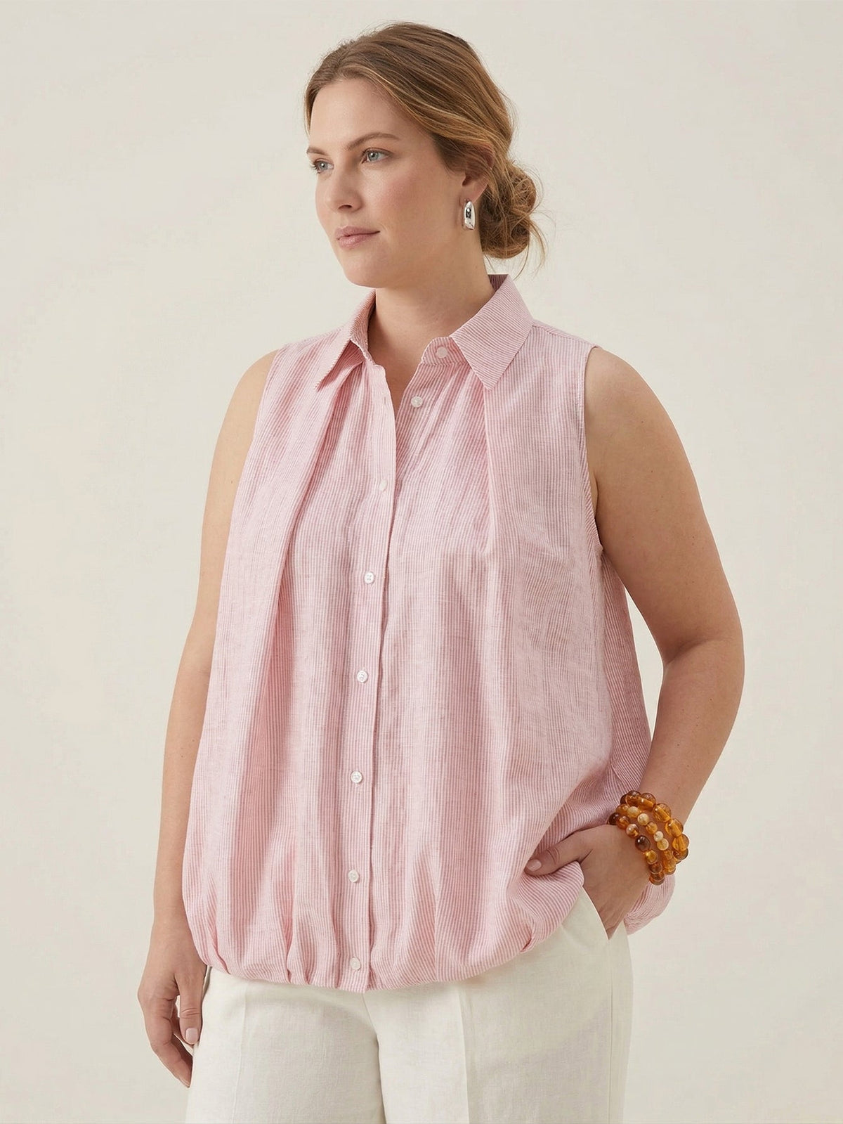 Larui Plus Size Women’s Striped Linen Tulip Hem Vest Top