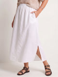 Plus Size Vacation Linen Midi Skirt With Side Slit