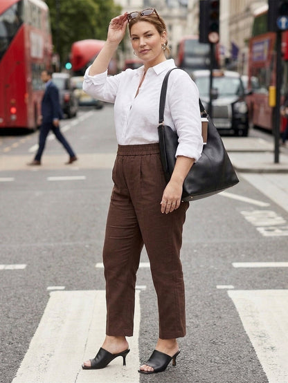Larui Plus Size Women's Cropped Linen Trousers