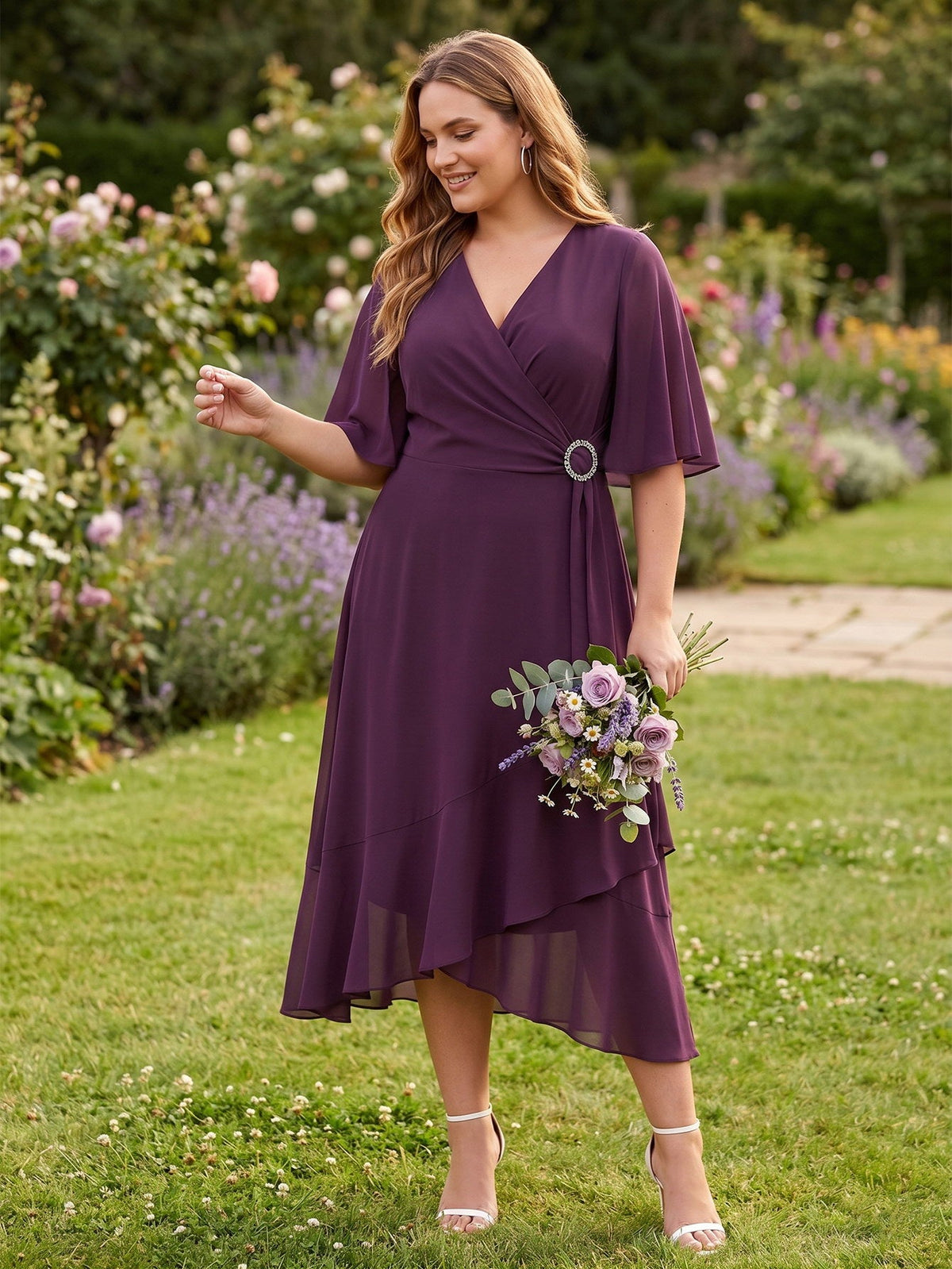 Larui Plus Size Women‘s Chiffon Dress