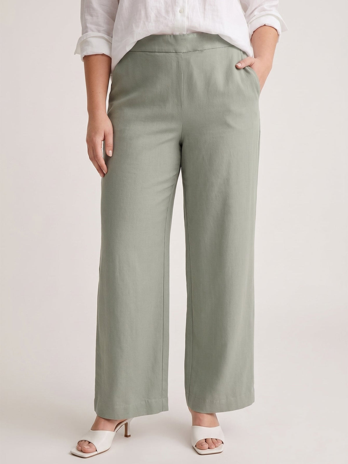 Larui Plus Size Women's Linen Pocket Wide-Leg Pants