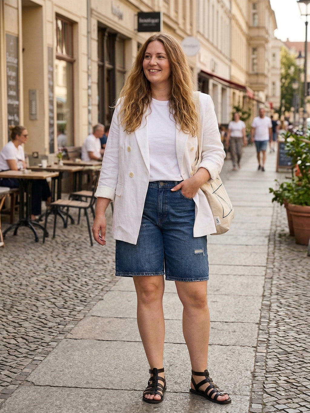 Larui Plus Size Women's Pocket Linen Blazer
