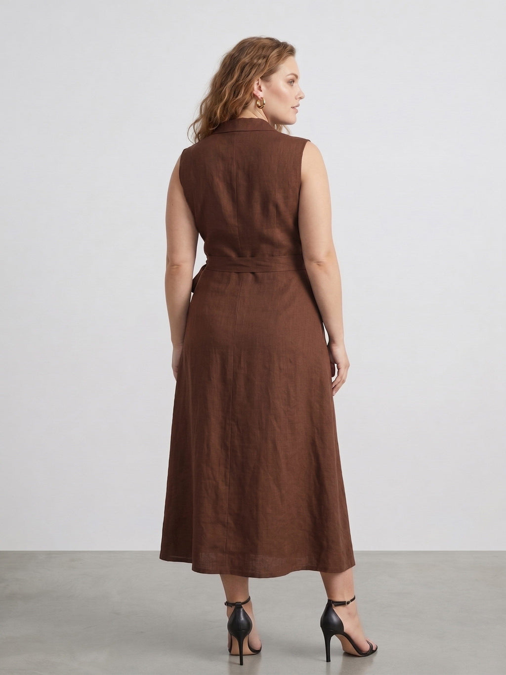 Larui Plus Size Women‘s Linen  V-Neck Sleeveless Dress