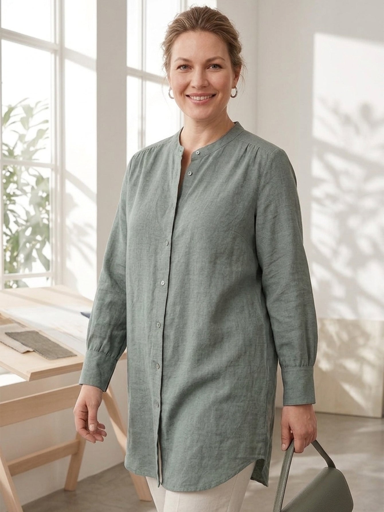 Larui Plus Size Elegant Long Linen Shirt