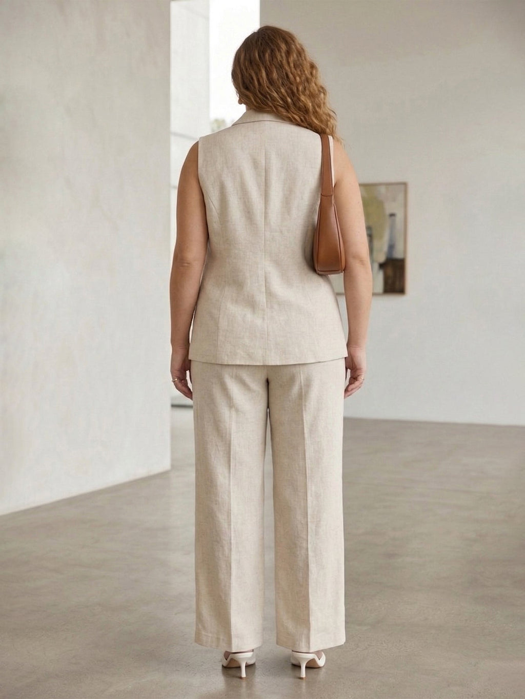 Larui Plus Size Women's Elegant Linen Pocket Vest