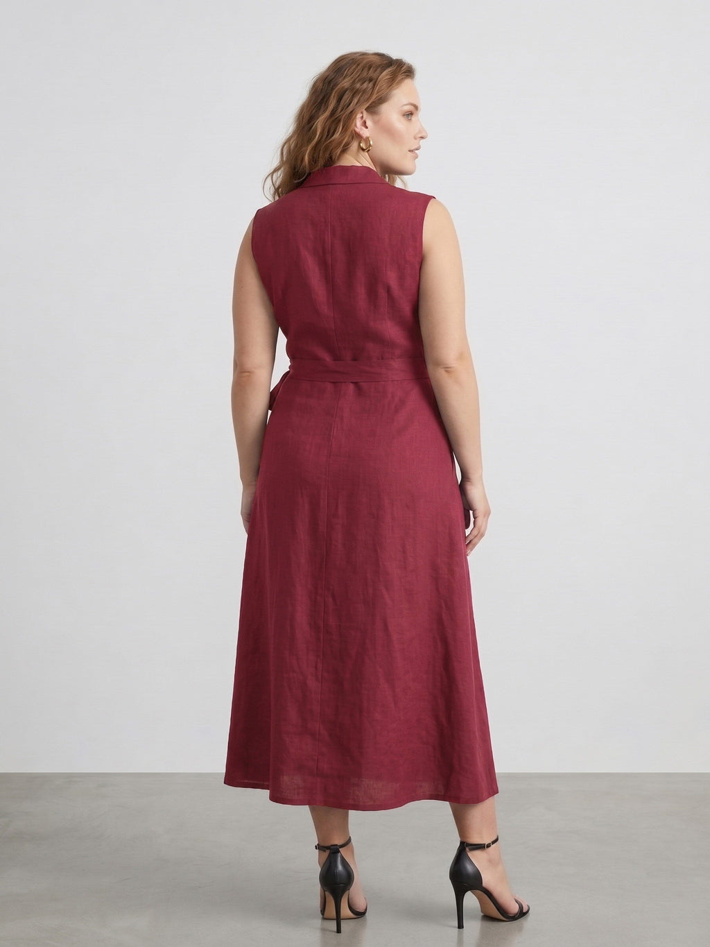 Larui Plus Size Women‘s Linen  V-Neck Sleeveless Dress