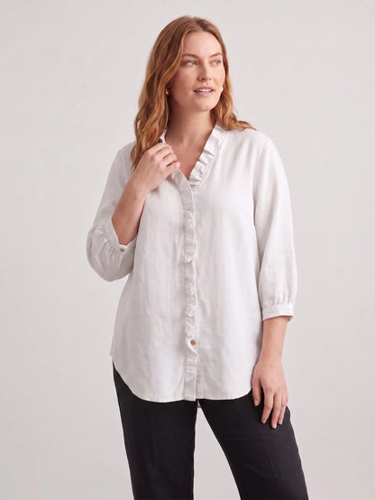 Larui Plus Size Women's Linen Ruffles 3/4 Sleeves Blouse