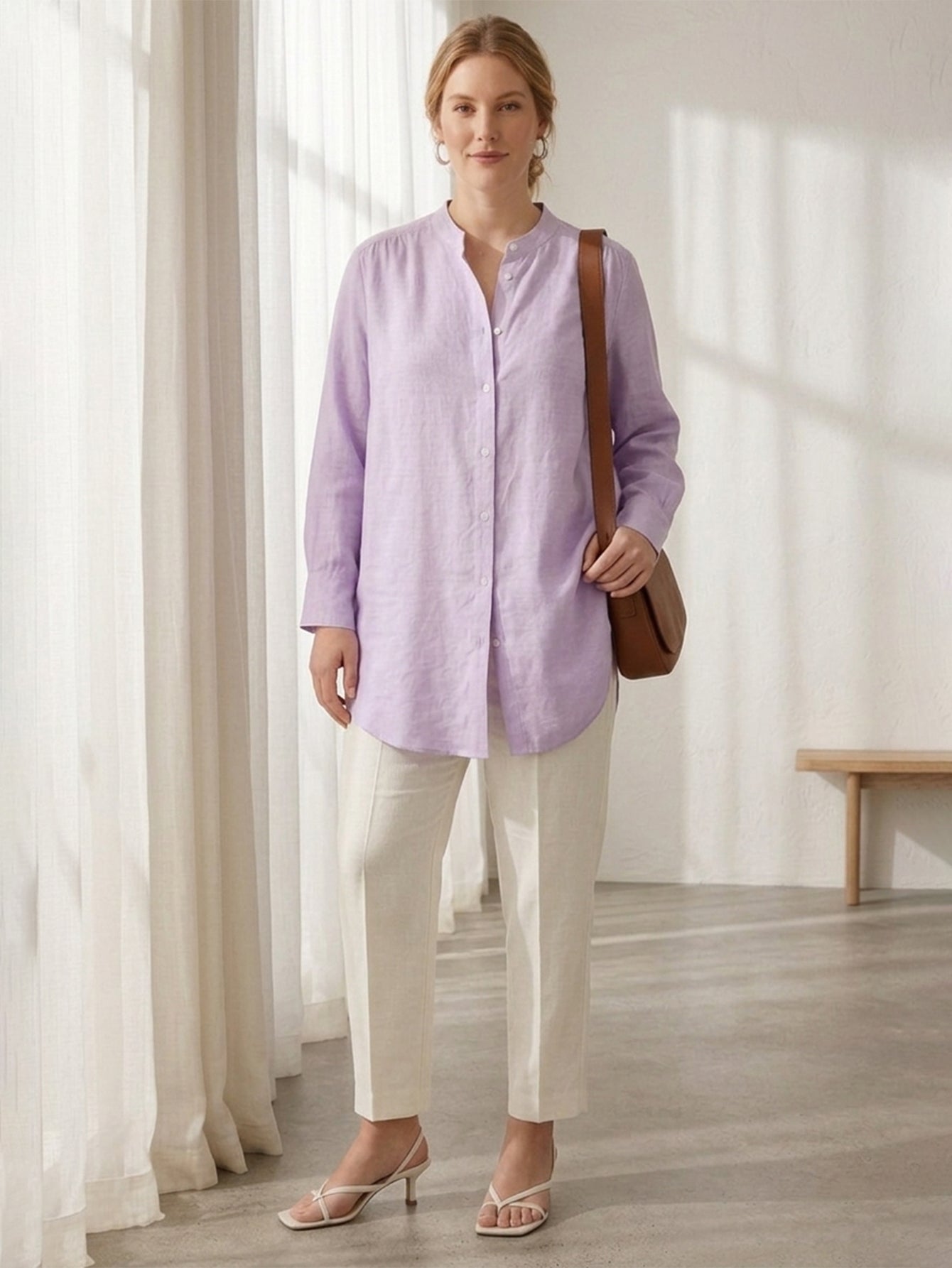 Larui Plus Size Elegant Long Linen Shirt