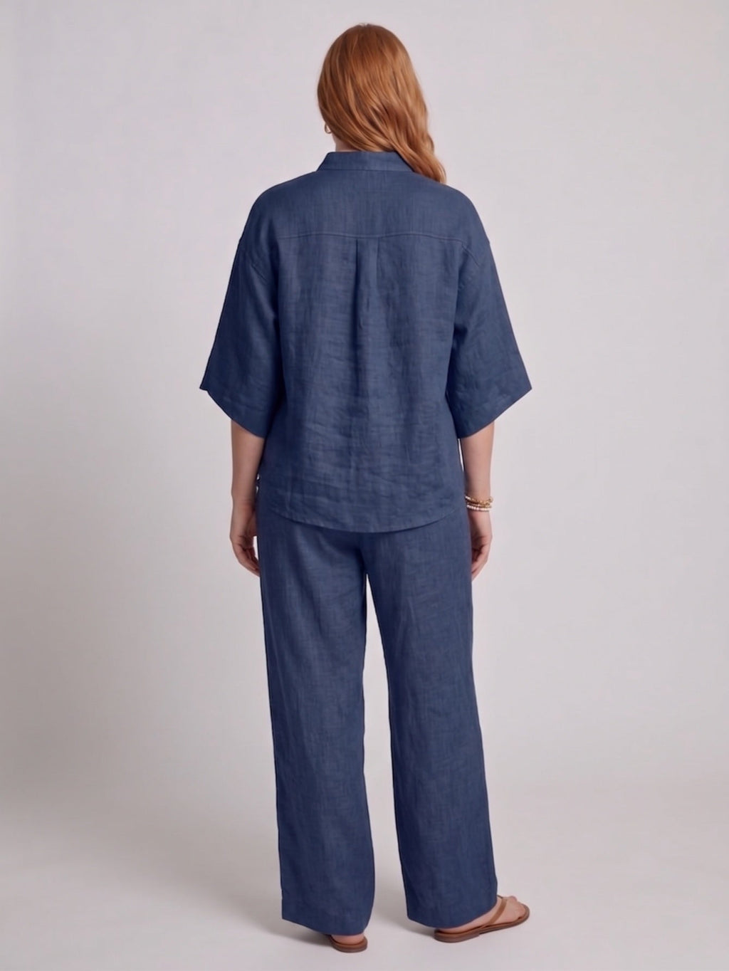 Larui Plus Size Women's V-Neck Button-Detail Casual Linen Set