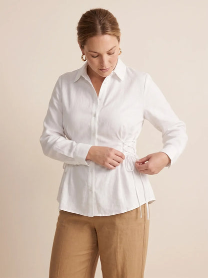 Larui Plus-Size Women's Linen Shirt With Side Tie