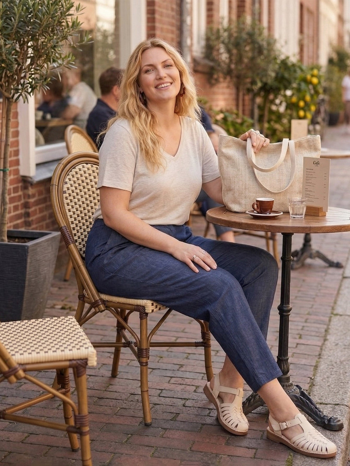 Larui Plus Size Women's Linen Straight Leg Pants With Side Elastic