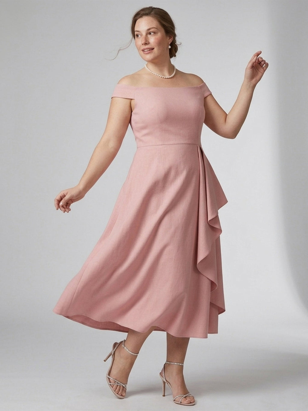 Larui Plus Size Women's Off-Shoulder Elegant Linen  Dress