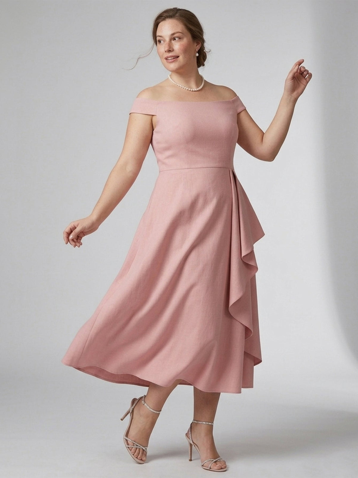 Larui Plus Size Women's Off-Shoulder Elegant Linen  Dress