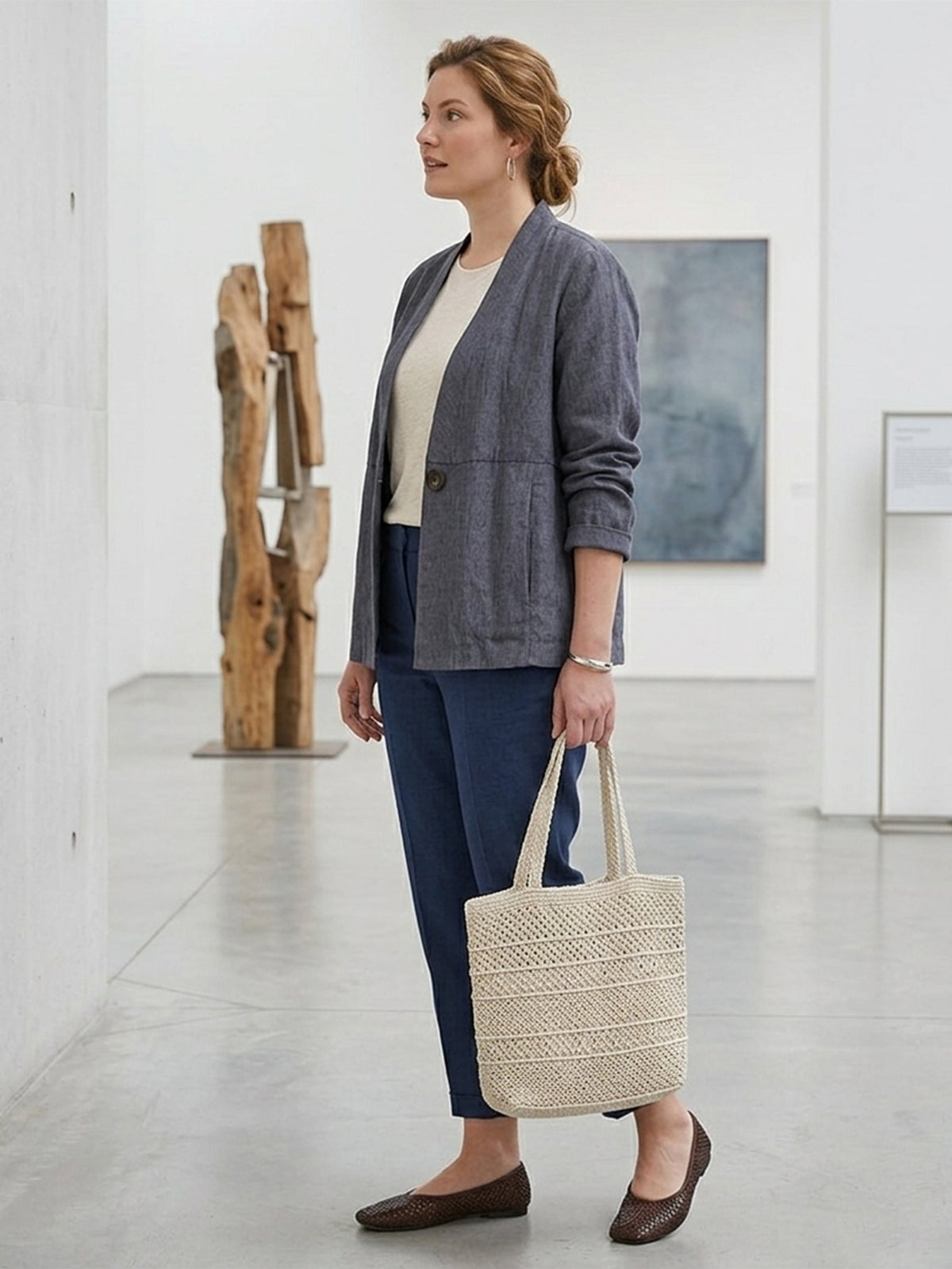 Larui Plus Size Women's Linen Casual Linen Jacket