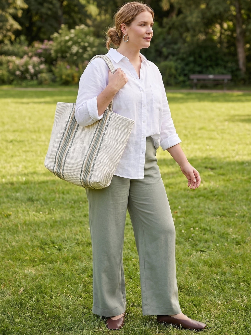 Larui Plus Size Women's Linen Pocket Wide-Leg Pants