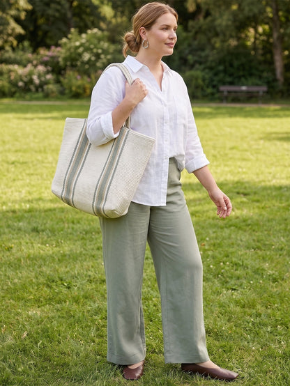 Larui Plus Size Women's Linen Pocket Wide-Leg Pants