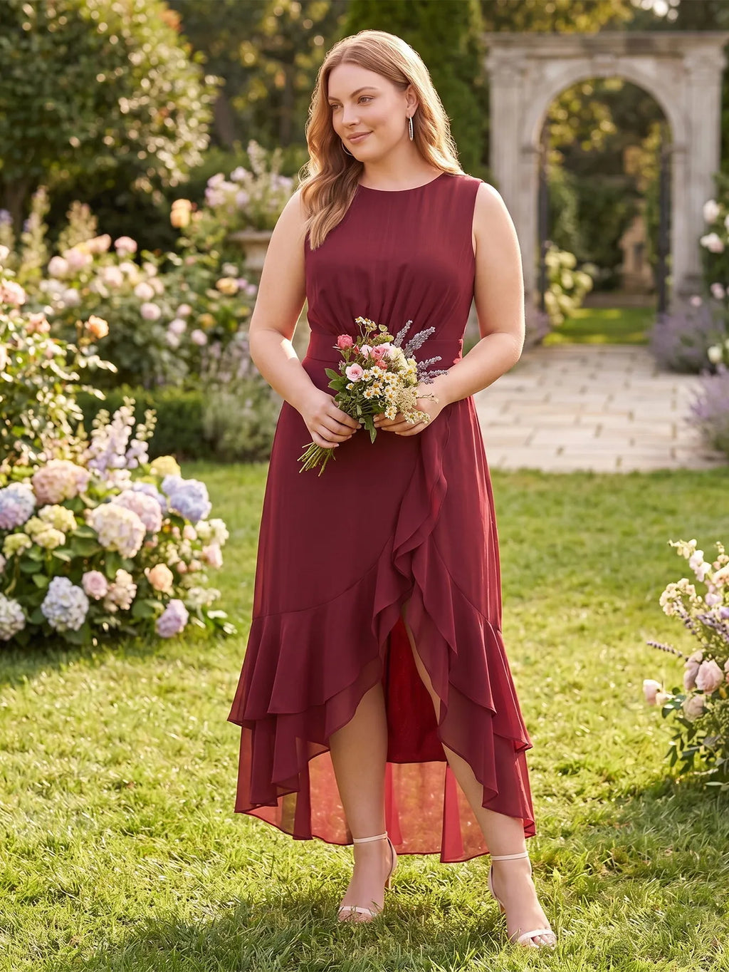 Larui Plus Size Women‘s Chiffon Ruffles Dress