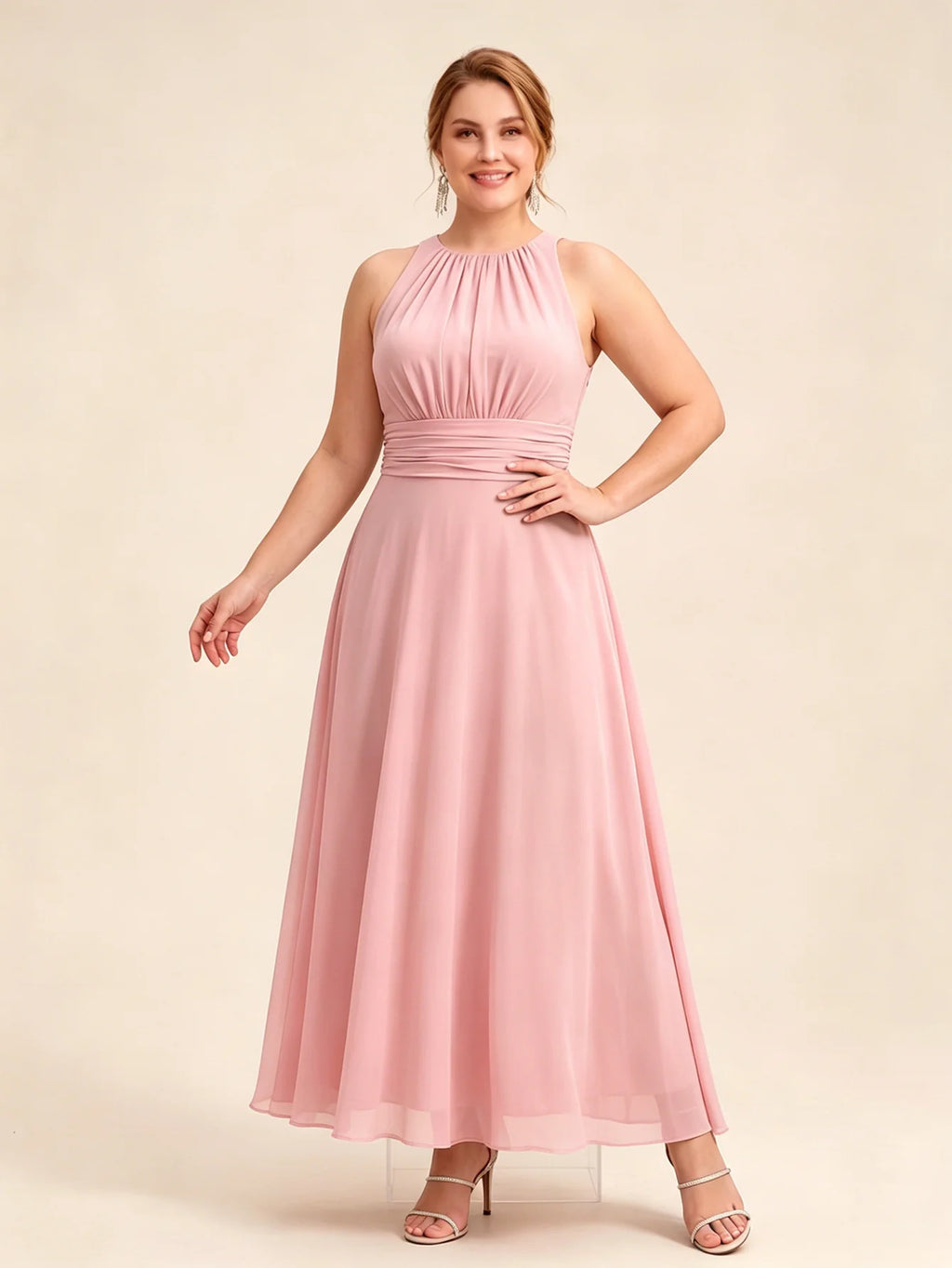 Larui Plus Size Elegant Pleated Chiffon Dress