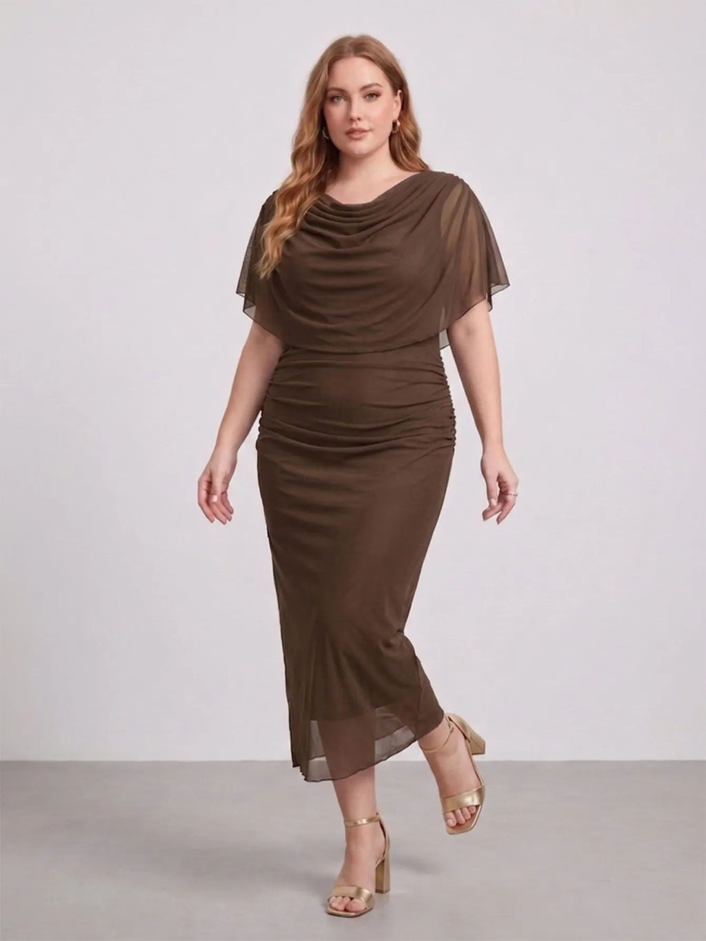 Larui Plus Size Mesh Bodycon Midi Dress