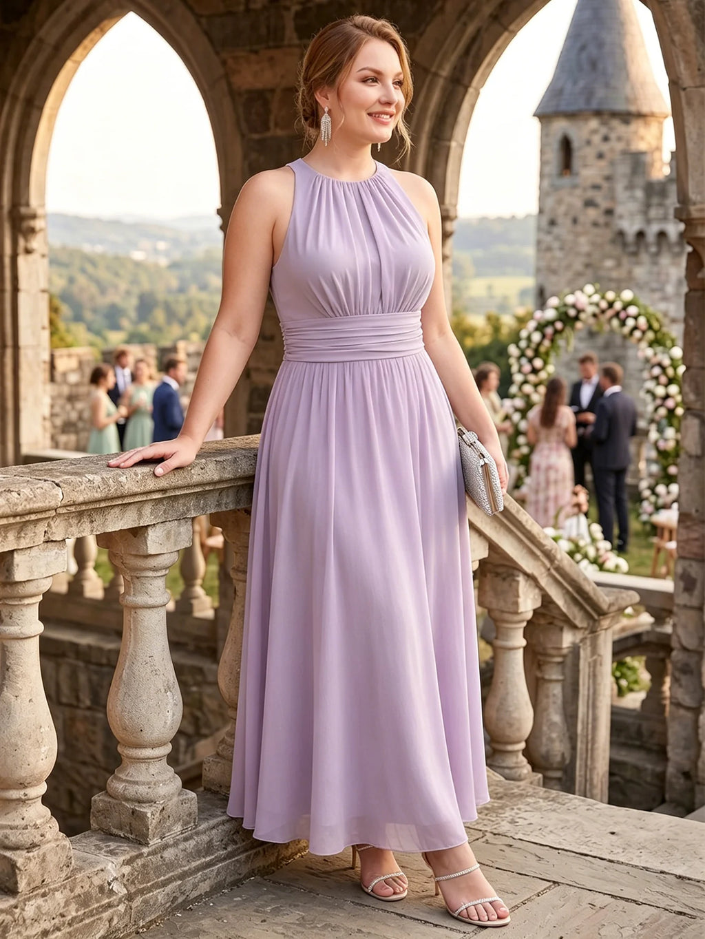 Larui Plus Size Elegant Pleated Chiffon Dress
