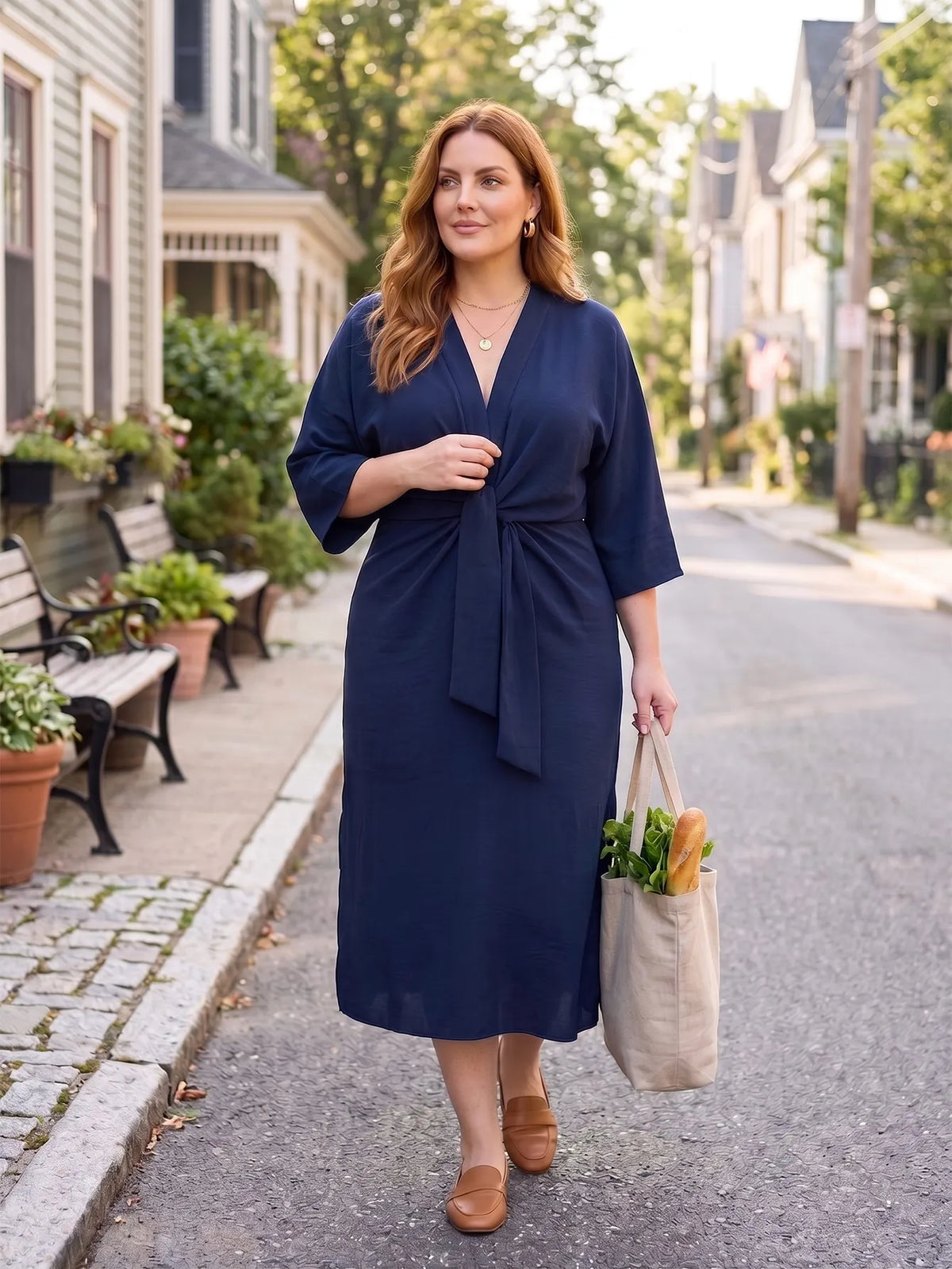 Larui Plus Size Women's Linen Pocket Dress