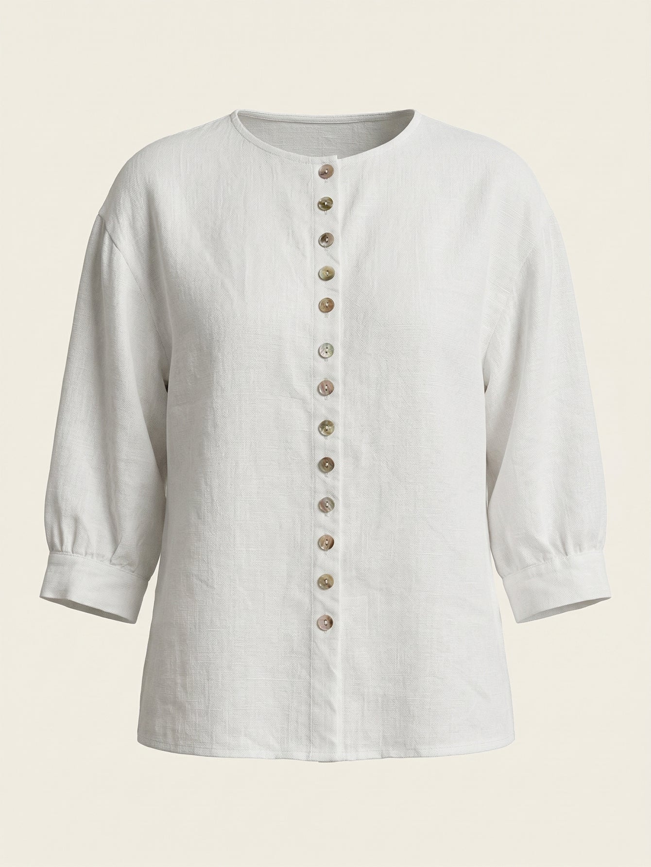 Larui Plus Size Women's Shell Button Linen Shirt