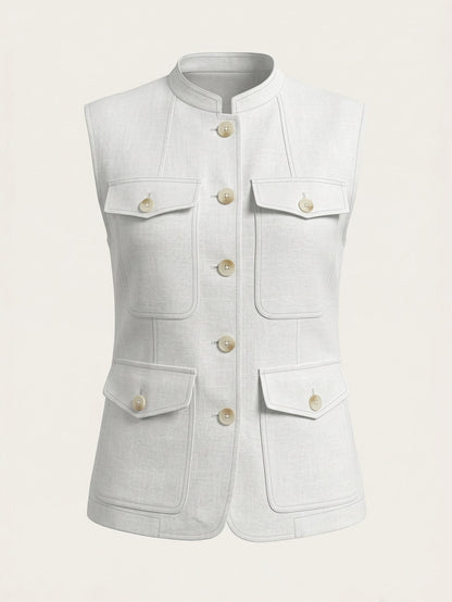 Larui Plus Size Women's Pocket Linen Vest