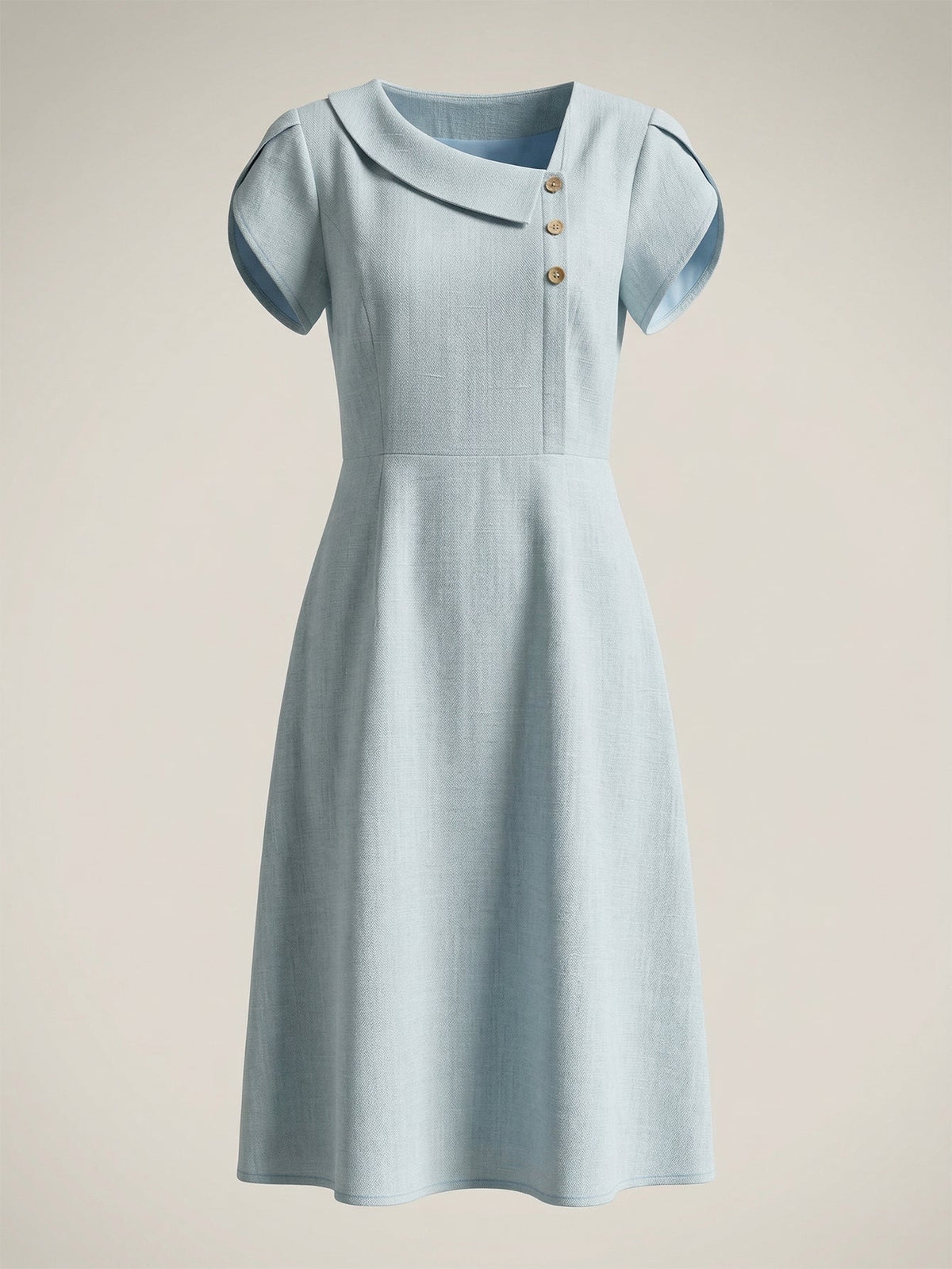 Larui Plus Size Women's Elegant Irregular Collar Linen Pocket Dress