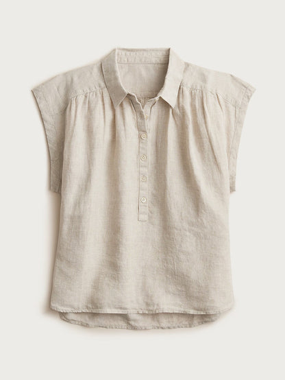 Larui Plus Size Women's Pleated Linen Shirt
