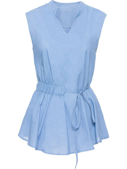 Larui Plus Size Women's Linen Elastic Waist Linen Top Vest