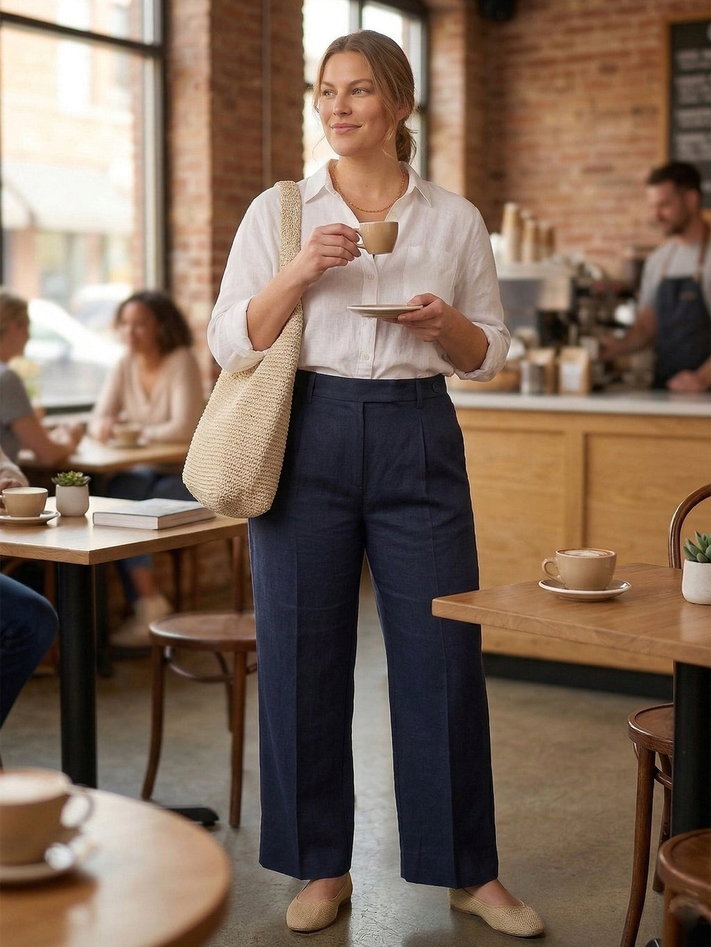 Larui Plus Size Women's Linen Straight-Leg Trousers